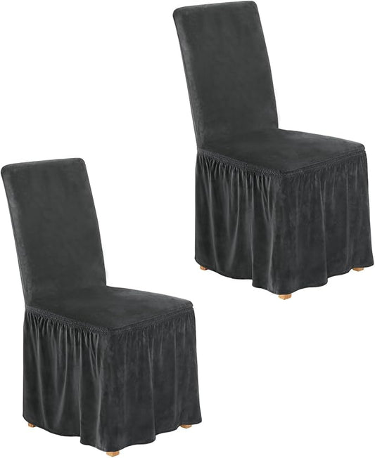 NICEEC Spandex Chair Covers for Dining Chairs Covers Set of 2 Removable Dining Room Chair Covers with Skirt Parson Chair Slipcovers Washable Chair Protector for Kitchen Wedding Party Banquet(Grey)