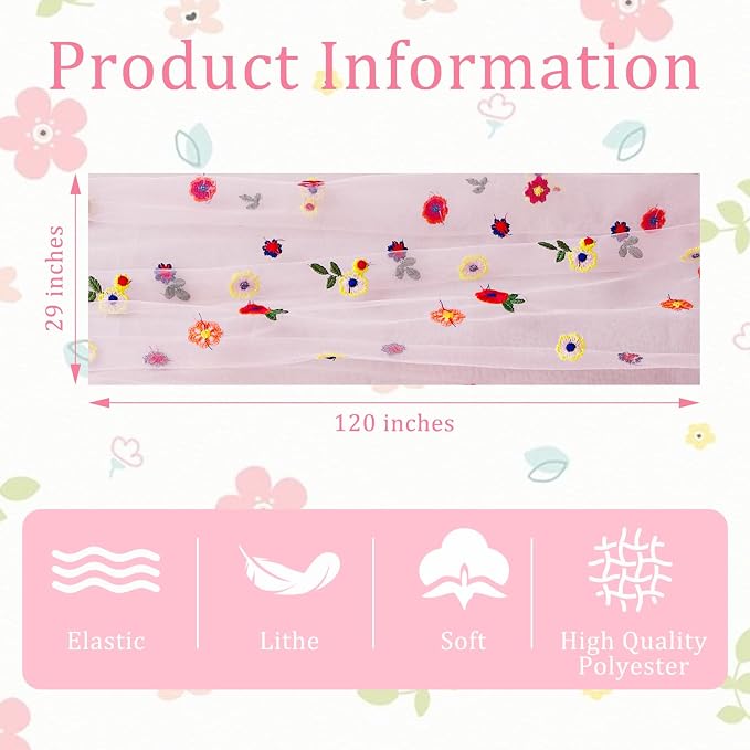 BINBE 3pcs Pink Daisy Spring Table Runner Embroidery Gauze 10FT Florals Seasonal Tulle Holiday Birthday Kitchen Dining Table Decor for Home Party