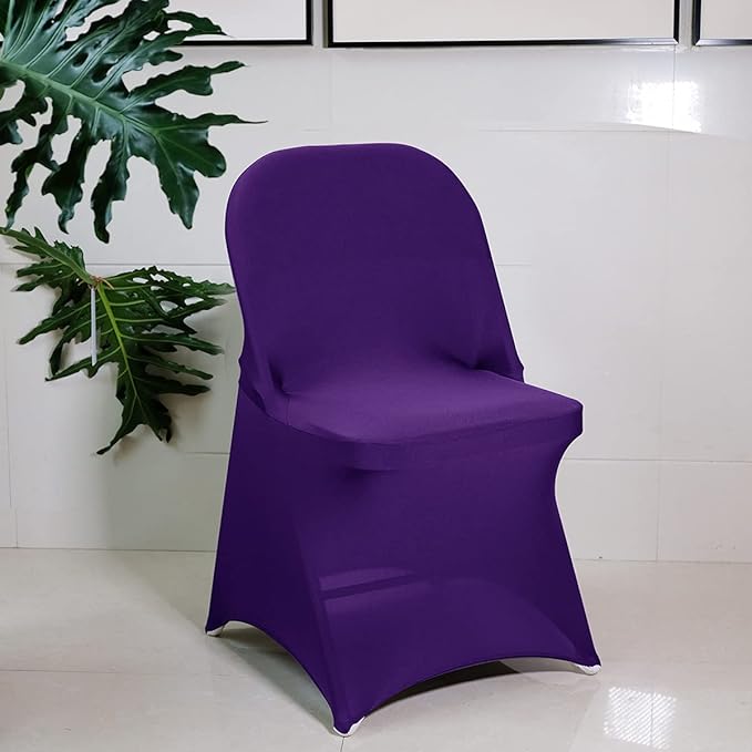 Babenest Spandex Folding Chair Covers Upgraded 10 PCS Universal Stretch Washable Fitted Chair Slipcovers Protector for Wedding, Holidays, Banquet, Party, Celebration (Purple)
