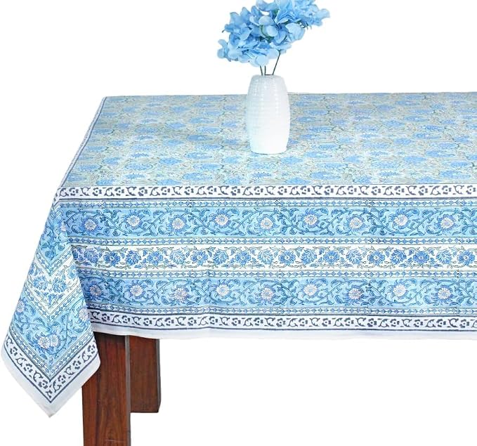 Ridhi Yellow Leaves Hand Block Print Cotton Rectangle Tablecloth 102" x 48" inches Reusable Table Cover Decorative Everyday Use for Dining Room, Farmhouse, Home Gift for Spring, Mother's Day