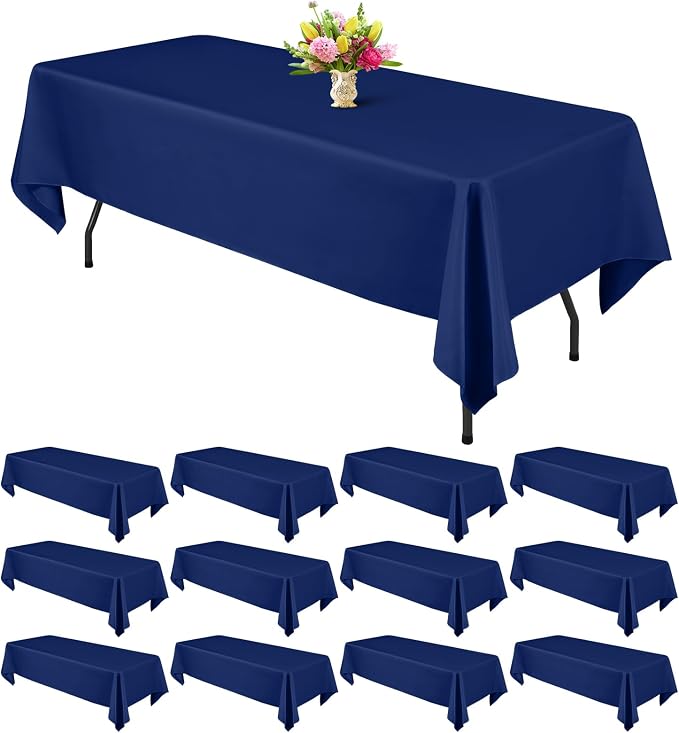 Teruntrue 12 Packs Navy Blue Tablecloths 60x126 inch Rectangle Table Cloth for 8 Foot Rectangle Tables, Washable Polyester Fabric, for Wedding Parties Dinner Table Decorative, Navy Blue
