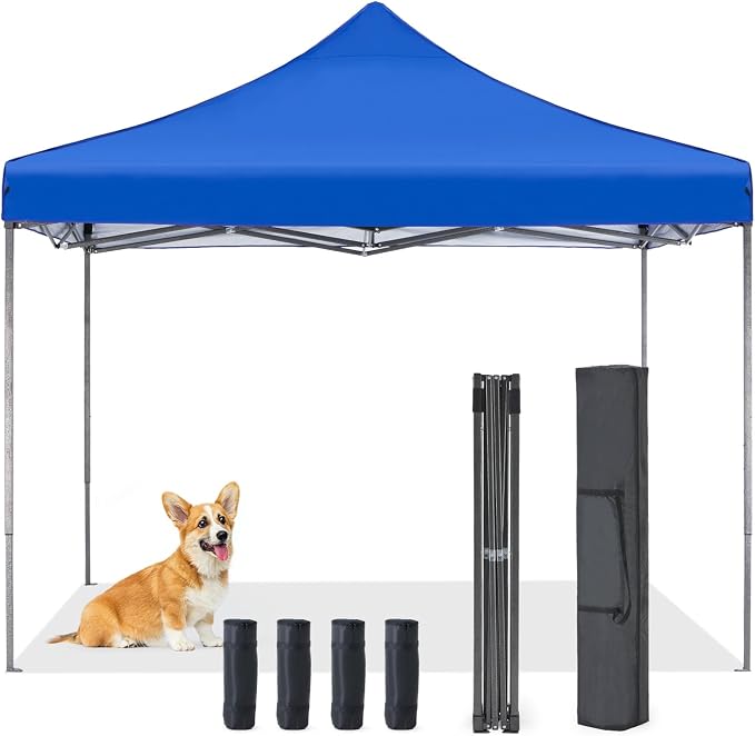 OLIXIS 10x10 FT Pop Up Canopy Tent, Sun Shade Instant Canopy with Windproof Sand Bags, Heavy Duty Portable Outdoor Shelter for Beach Yard Party Events, Royal Blue