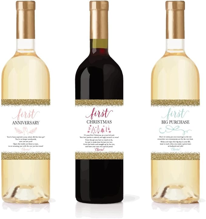Hadley Designs 6 Wedding Milestones Gift, Wine Bottle Labels or Sticker Covers, Bachelorette Engagement Party Present, Perfect Best Registry for Bride to Be, Firsts for The Newlywed Basket Ideas