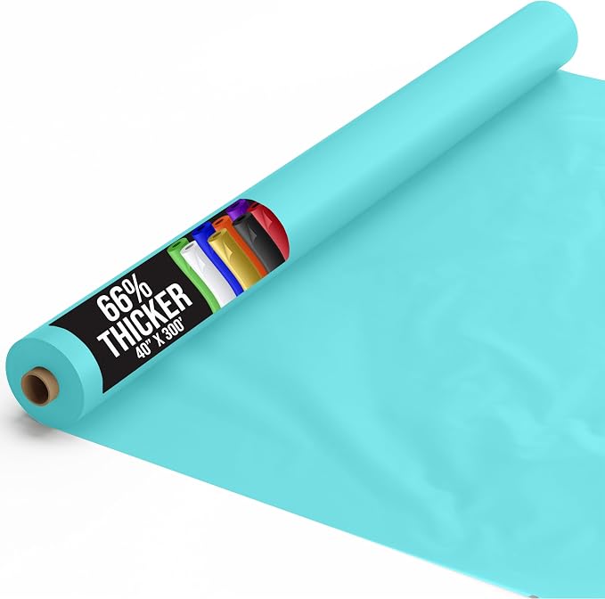 Party Solids 66% Thicker Premium Aqua Blue Plastic Table Cover Roll 40" X 300' Table Cloth Plastic Cover Roll Quality Thick Banquet Rolls Disposable Tablecloth Rolls Strong American Based Company