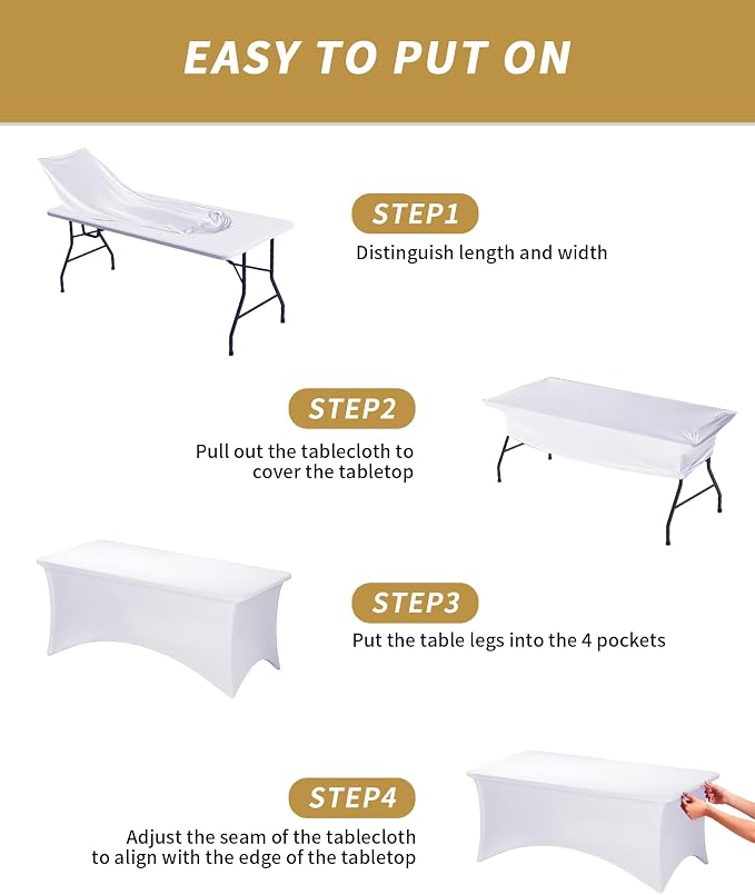 Fixwal White Tablecloths for 8 Foot Rectangle Tables, 8 Pack Spandex Stretch Fitted Table Covers for Party, Trade Show, Banquet, Wedding, Buffet