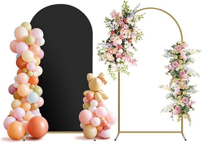 Arch Backdrop Stand and Cover Set, Metal Balloon Arch Backdrop 6ft, Gold Arched Stand Frame for Wedding, Parties,Birthday, Backdrop Decorations (Black,6ft)