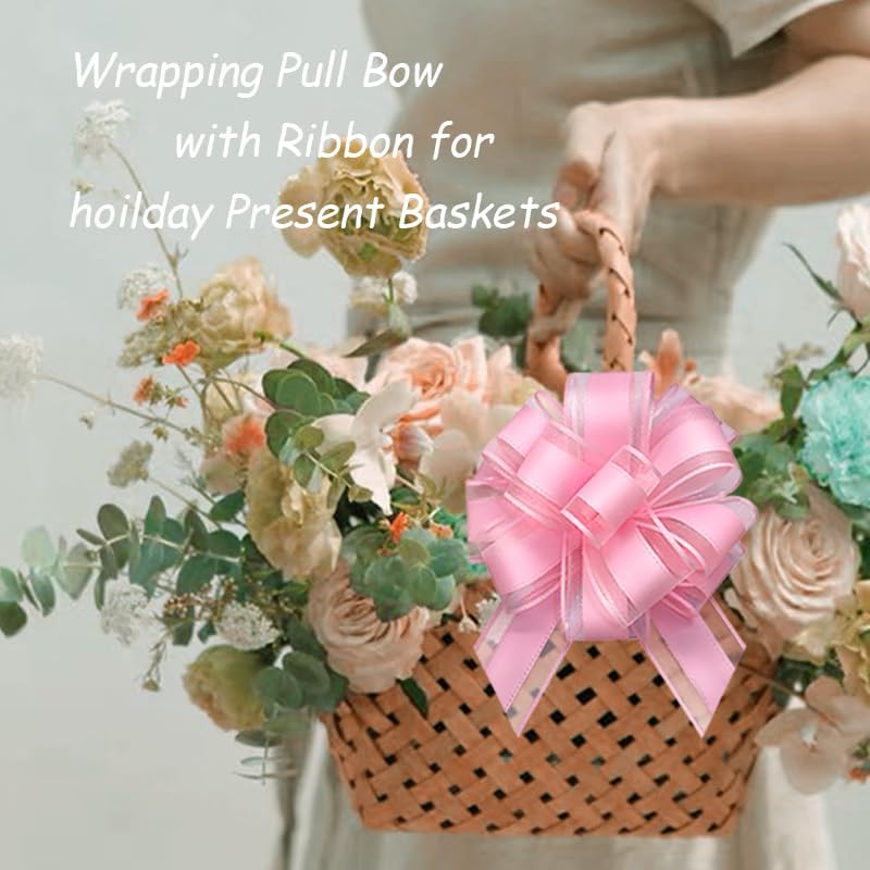 6 Pieces Large Pull Bows,6 inches,Bow for Gift Wrapping,Pull Bows for Party Birthday Gift Wedding Baskets Gift Decorations, Flower Decorations (Pink)