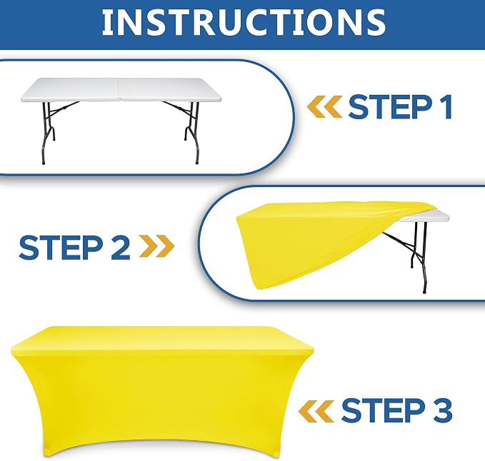 Fitted Stretch Table Cover for 6 Foot Rectangle Tables-8 Pack Yellow Spandex Tablecloth-Elastic Folding Tablecloths for Party, Vendor Booth Display, Banquet Buffet Event, Craft Trade Show