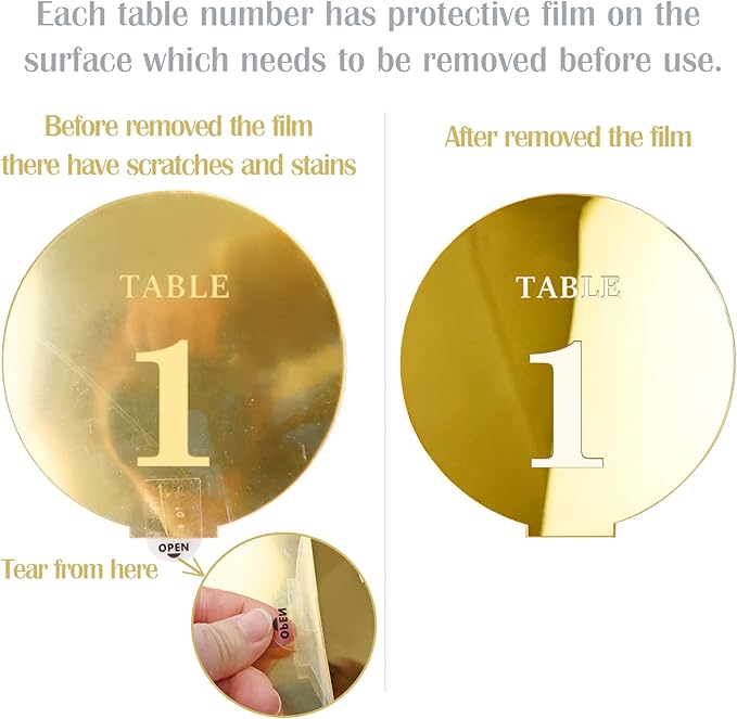 Acrylic Wedding Table Numbers 1-15 with Stands,4.8"Round Mirror Gold Table Number Signs and Holders for Wedding Reception, Party, Event, Centerpiece Decoration