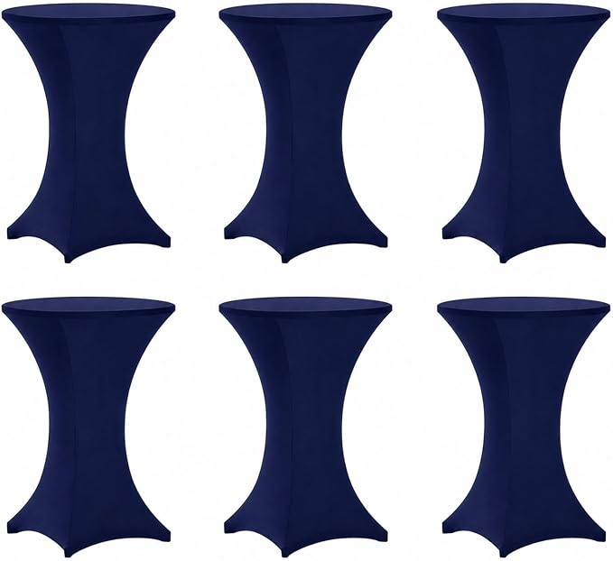 Cocktail Table Covers - 6 Pack 32x43 Inch Table Cloth - Navy Blue Fitted Stretch Spandex Round High Top Tablecloth for Party, Bar, Birthday, Pub, Banquet