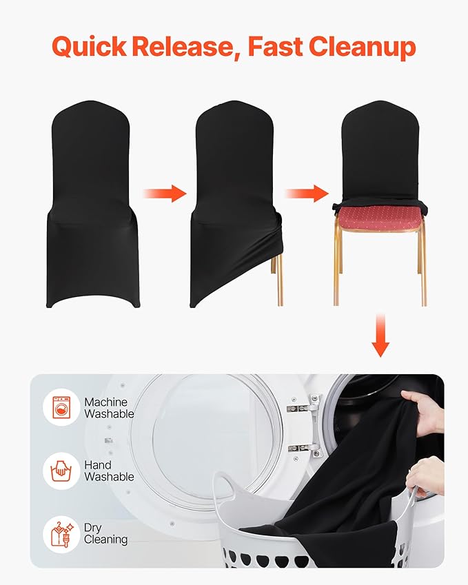 VEVOR Chair Covers, Polyester Spandex Chair Cover, Stretch Slipcovers for Wedding Party Dining Banquet Flat-Front Chair Covers (Black-a, 100PCS)