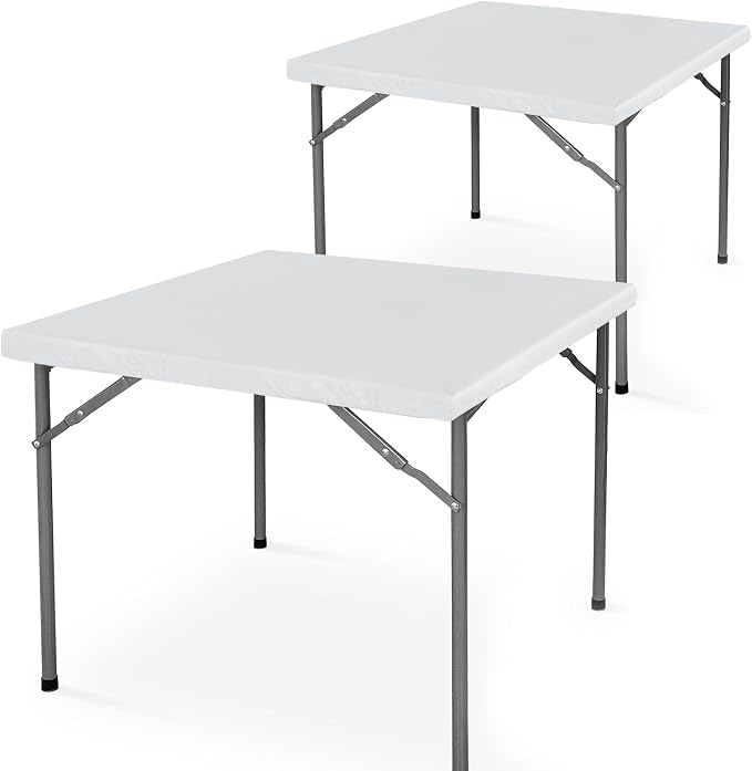 LUSHVIDA 2 Packs Vinyl Card Tablecloth with Flannel Backing 36x36 inch - Waterproof Plastic Picnic Table Cover for Square Folding Table Cloth with Elastic Corners, White