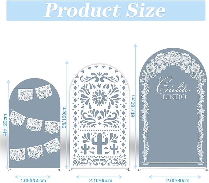 Set of 3 Arch Backdrop Cover Cielito Lindo Baby Shower Spandex Arch Fabric Cover for Mexican Bridal Wedding Birthday Party Decoration (4FT 5FT 6FT,Dusty Blue)