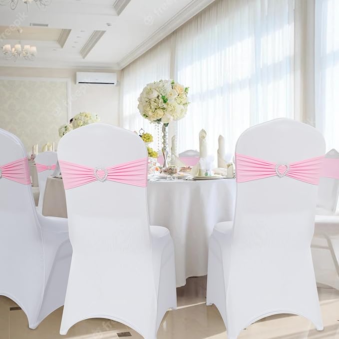 Howhic Pack of 30 Spandex Chair Sashes Bows Stretch Chair Cover Band with Buckle Slider Universal Elastic Chair Ties for Wedding Banquet Party Event Decoration (Pink)