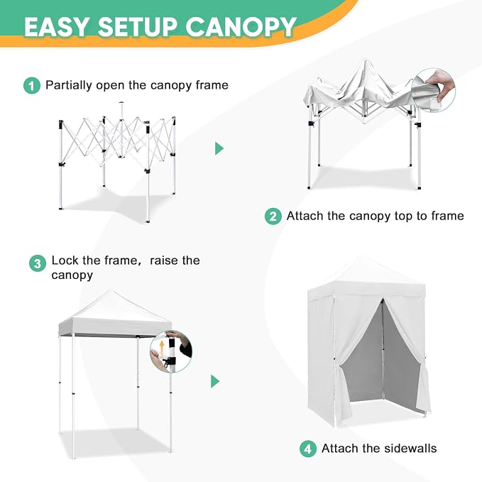 5x5 Pop Up Canopy Tent with Four Sidewalls, Instant Portable Beach Canopy, Outdoor Tent with Carry Bag for Camping, Sports, Tailgating, Events, White