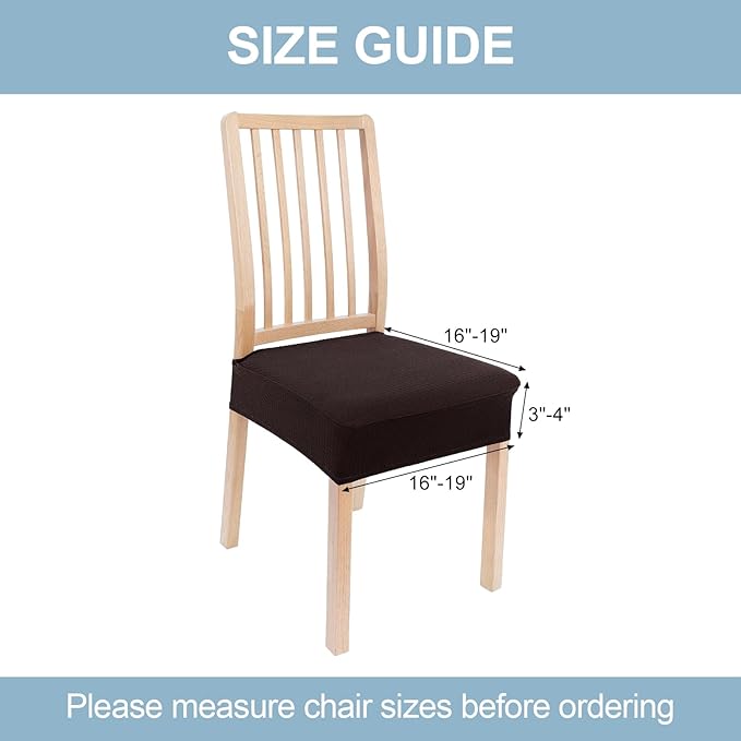 Smiry Stretch Jacquard Seat Covers for Dining Room Chairs Set of 2, Removable Washable Chair Seat Protector Slipcovers, No Rear Covers, Brown