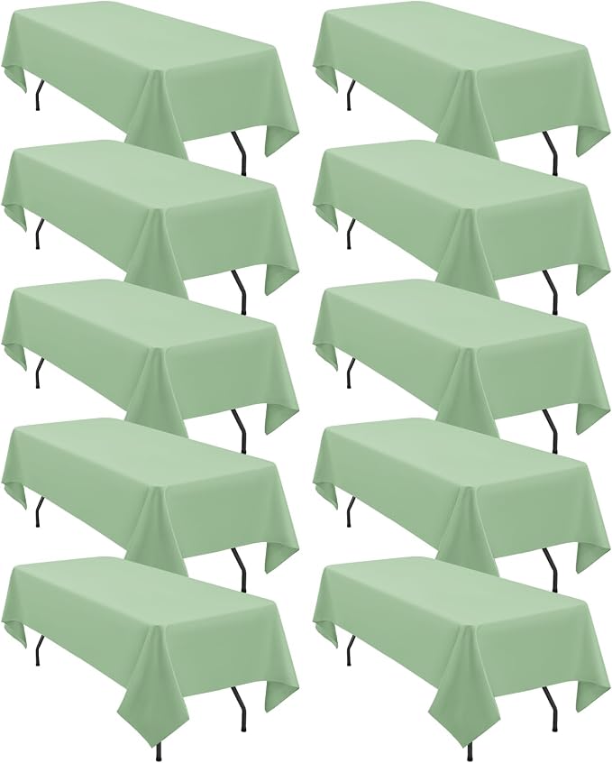10 Pack 60 x 126 Inch Tablecloth, Sage Green Tablecloth for 8 Feet Rectangle Tables, Stain and Wrinkle Resistant Washable Fabric Table Cloth for Wedding Party Dining Table Buffet Parties Camping