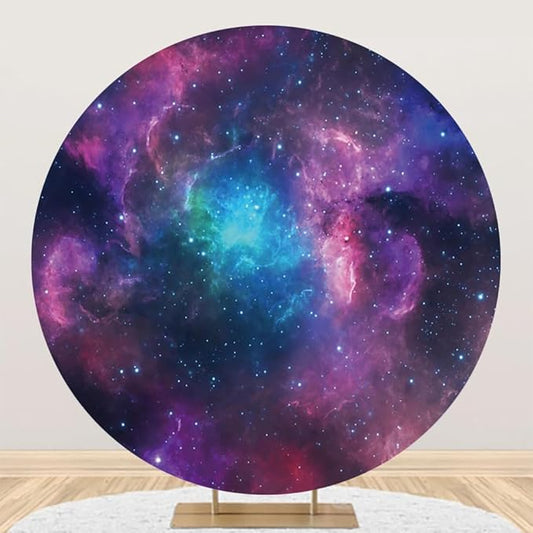 Renaiss 3x3ft Purple Nebula Round Backdrop Cover Starry Sky Deep Space Circle Photography Background Mysterious Universe Sparkling Milky Way Outer Space Theme Party Decor Arch Photo Booth Props