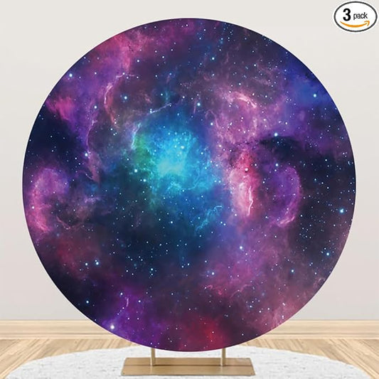 Renaiss 7.2x7.2ft Purple Nebula Round Backdrop Cover Starry Sky Deep Space Circle Photography Background Mysterious Universe Sparkling Milky Way Outer Space Theme Party Decor Arch Photo Booth Props