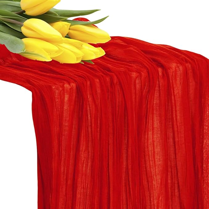 MDS Pack of 20 Cheesecloth Table Runner 35x170 Inch, 14FT Long Gauze Cheese Cloth Table Runner for Wedding Party Birthday Bridal Shower Farmhouse Garden Boho Rustic Table Decoration - Red