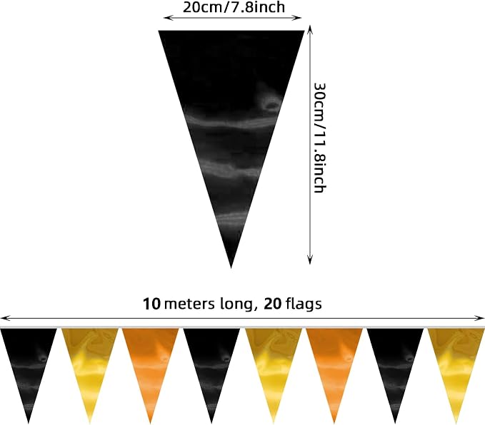 40M/130FT Black Gold Orange Triangle Pennant Banner Flag Metallic Fabric Bunting Garland for Christmas Wall Hanging,Graduation Decorations, New Years Decorations,Father' Da