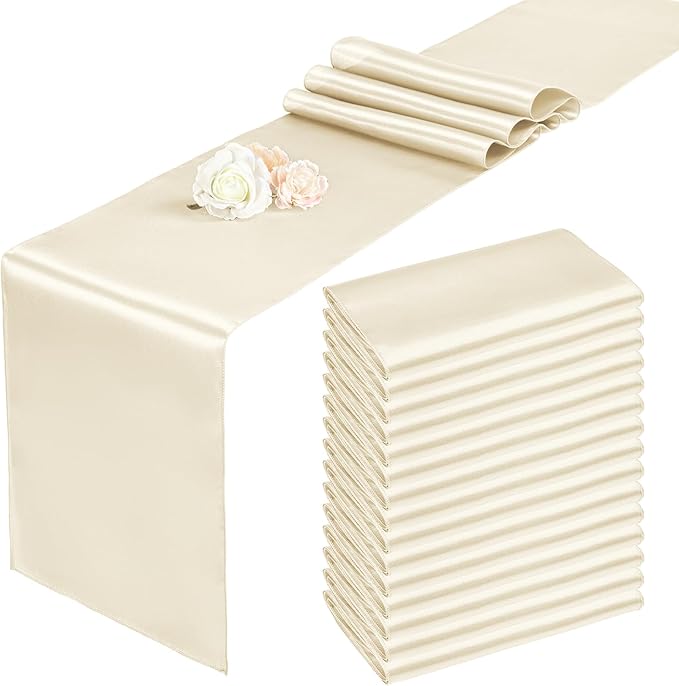 15 Pack Satin Table Runners 12 x 108 Inch Long, Ivory Table Runners for Rectangle Round Tables,Smooth Satin Table Runner for Wedding,Birthday Party Banquets Graduation Engagements Decoration