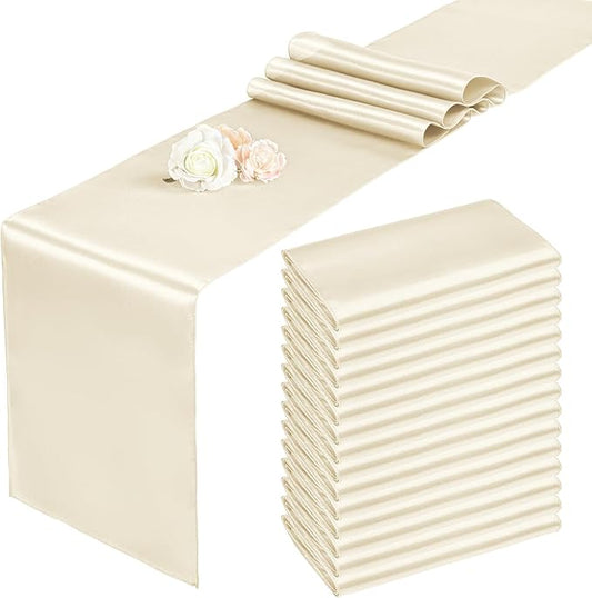 15 Pack Satin Table Runners 12 x 108 Inch Long, Ivory Table Runners for Rectangle Round Tables,Smooth Satin Table Runner for Wedding,Birthday Party Banquets Graduation Engagements Decoration