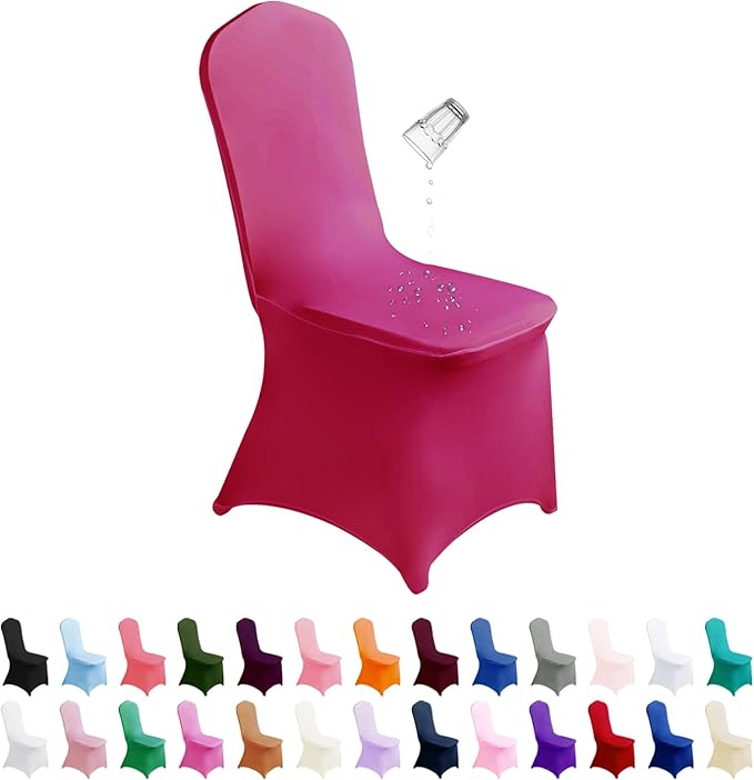 SuperO Waterproof Spandex Chair Cover 12PCS, Stretch Dining Chair Covers, Polyester Outdoor Chair Covers, Protector Stretch Chair Cover for Party Universal, Banquet, Wedding Event, Hotel(Fuchsia)