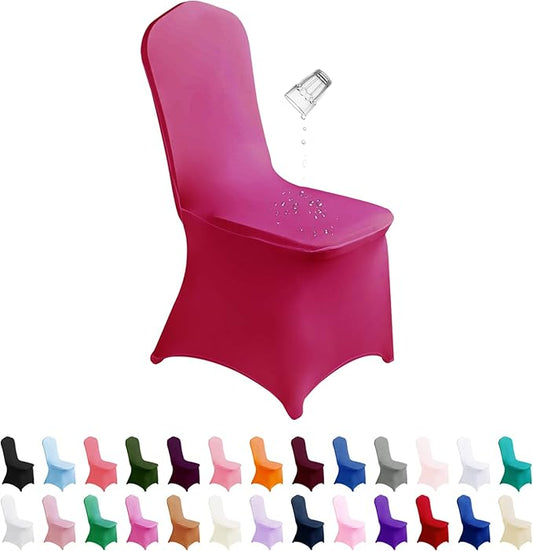 SuperO Waterproof Spandex Chair Cover 12PCS, Stretch Dining Chair Covers, Polyester Outdoor Chair Covers, Protector Stretch Chair Cover for Party Universal, Banquet, Wedding Event, Hotel(Fuchsia)