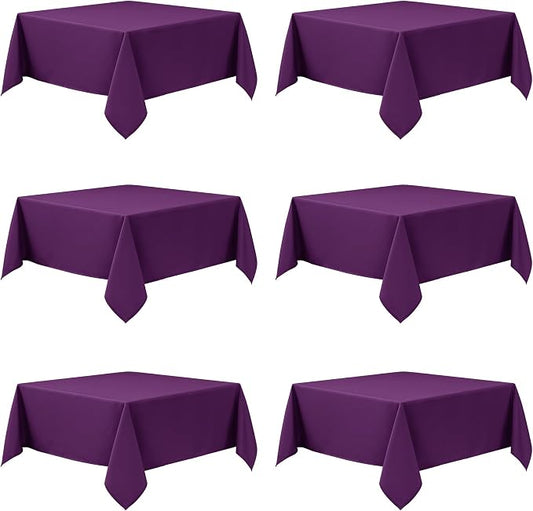 6-Pack Purple Tablecloths for Square Tables, 54 x 54 Inches, Stain-Resistant Polyester Fabric for 2 Foot Tables - Washable Table Covers for Weddings, Banquets, Birthday Parties, Events