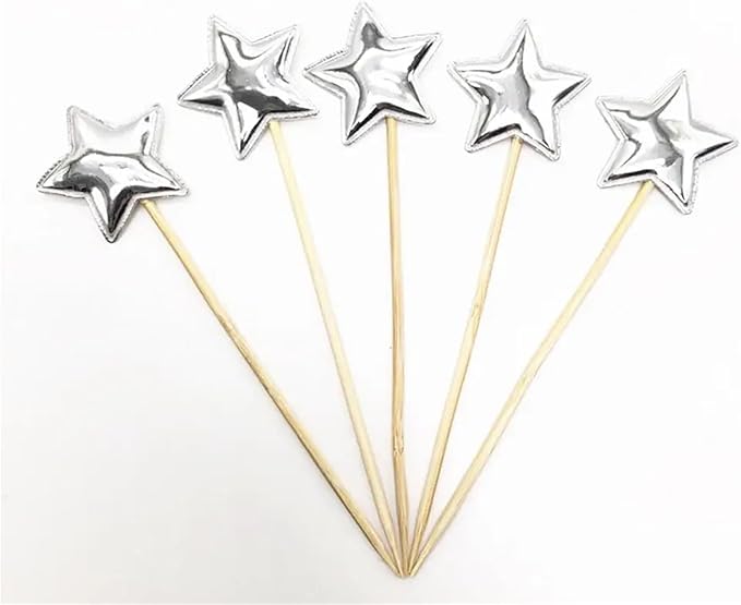 Durable 200pcs Solid Star Birthday Cake Topper Birthday Cake Toppers For Boys Food-grade Food Cake Decor Stake Safe Glitter Cake Decoration(Silver)
