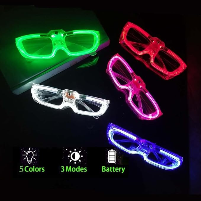 50 Packs LED Glasses Mardi Gras Party Supplies ,5 Neon Colors,3 Light Modes Light up Glow Sticks Glasses Toys Party Favors for kids Adults Fit Halloween World cup 2026 4th of july Graduations (50)