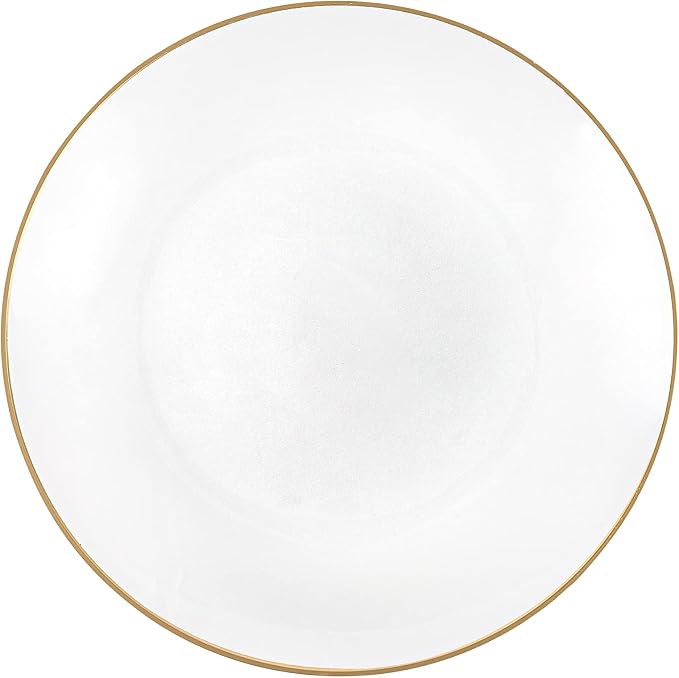 PLASTICPRO 30 Pack Hammered Plastic Plates Heavyweight Disposable Plastic Plates Elegant Transparent White Hammered Gold Rim Platsic Party Dishes (Transparent White With Gold Rim, 7'' INCH PLATES)