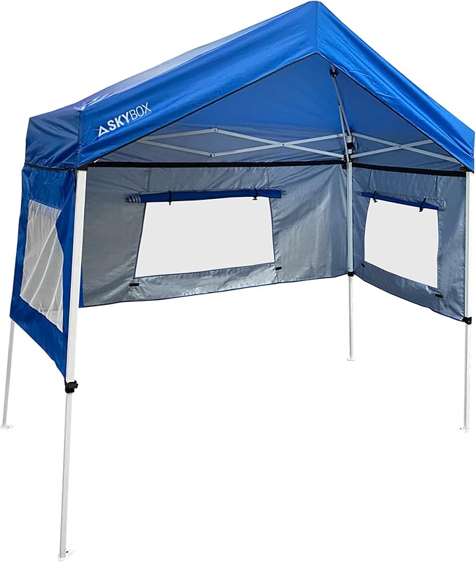 Caravan Canopy Skybox 3.2 Foot x 6.5 Foot Instant Multipurpose Height Adjustable Steel Frame Outdoor Sport Shelter Canopy with Carry Bag, Blue