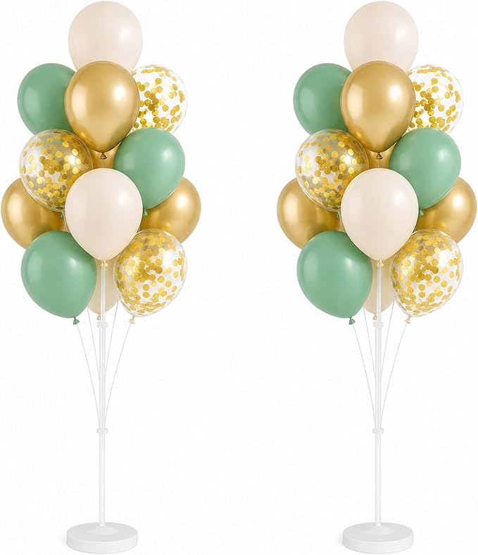 Balloon Column Stand Kit with Balloons, Base and Pole, Balloon Column Kit for Floor or Table Backdrop Decoration for Party Wedding Baby Shower Birthday Graduation (T-Sage Green Gold)
