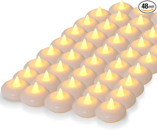 LARDUX Pack of 48 LED Floating Candles - 2 Inch Flameless Small Plastic Floating Tea Lights for Christmas Wedding Valentine's Day Birthday Centerpiece Decorations