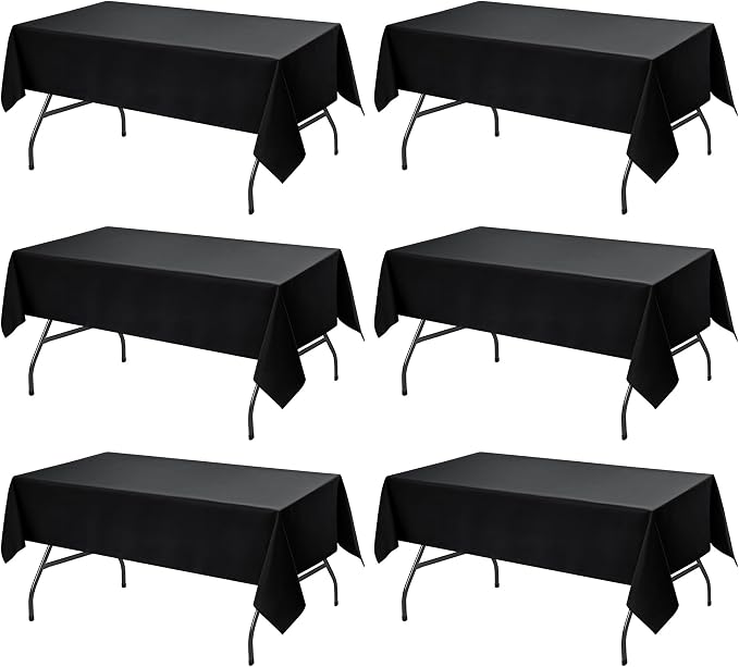 6-Pack Black Tablecloths for Rectangle Tables, 60 x 102 Inches, Stain-Resistant Polyester Fabric for 6 Foot Tables - Washable Table Covers for Weddings, Banquets, Birthday, Parties, Events