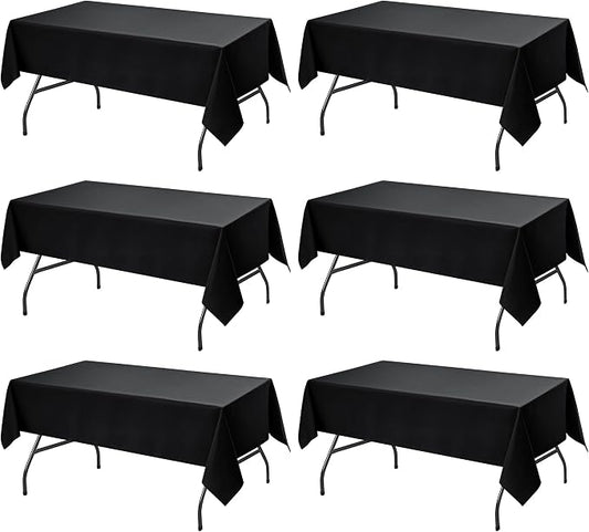 6-Pack Black Tablecloths for Rectangle Tables, 60 x 102 Inches, Stain-Resistant Polyester Fabric for 6 Foot Tables - Washable Table Covers for Weddings, Banquets, Birthday, Parties, Events