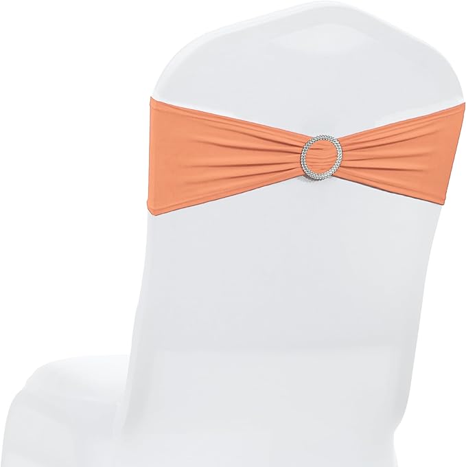 MDS Pack of 200 Spandex Chair Sashes Bows Universal fits Elastic Stretch Chair Bands Ties with Buckle Slider Bow for Wedding Decoration Spandex Slider Sashes Bow - Peach