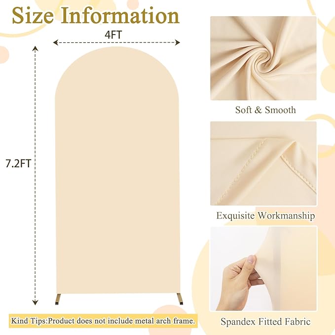 FOTSHARER Wedding Arch Cover Beige Arch Cover Backdrop Fabric 7.2FT Arch Cover Stretchy Backdrop for Balloon Arches Backdrops Spandex Fitted Arched Stand Covers for Reception Ceremony Decorations