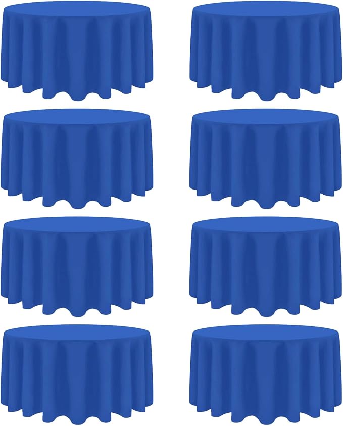 8 Pack Royal Blue Round Tablecloth 120 Inch Wrinkle Resistant Blue Table Cloth Reusable and Washable Polyester Fabric for Buffet Wedding Party and Banquet