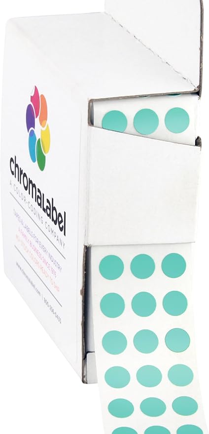 ChromaLabel 0.25 inch Aqua Sticky Color Coding Dot Stickers, Ideal for Pricing, Office Supplies, Teachers, Comes with Handy Dispenser - Great for Retail, Manufacturing, Recreation