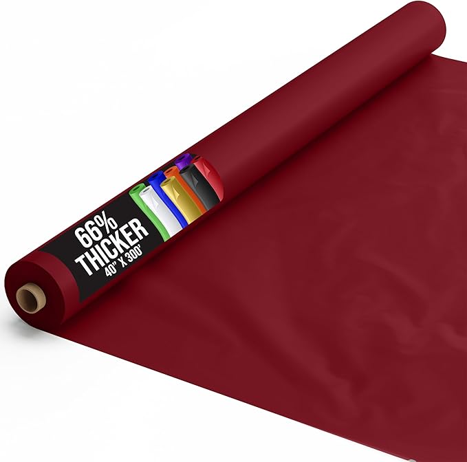 Party Solids 66% Thicker Premium Burgundy Plastic Table Cover Roll 40" X 300' Table Cloth Plastic Cover Roll Quality Thick Banquet Rolls Disposable Tablecloth Rolls Strong American Based Company
