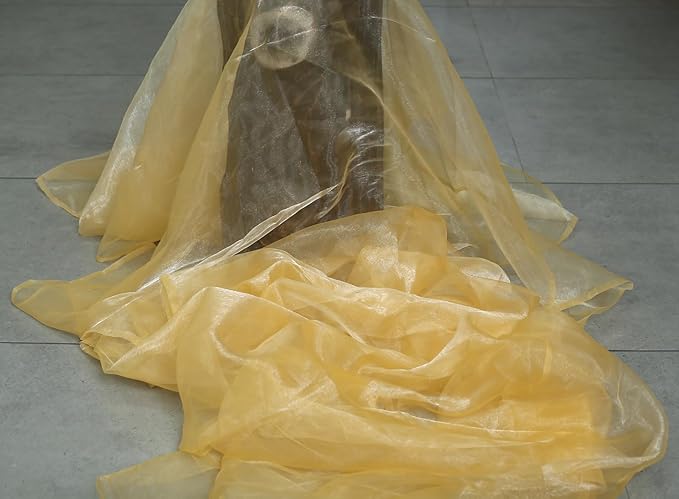 MDS Pack of 1 Yard Sheer Organza Fabric for Wedding Party Home Event Banquet Decorations, Backdrop Curtain Craft Dress Sewing Fashion DIY Crystal Organza Tulle Fabric Bolt 44” Wide - Gold