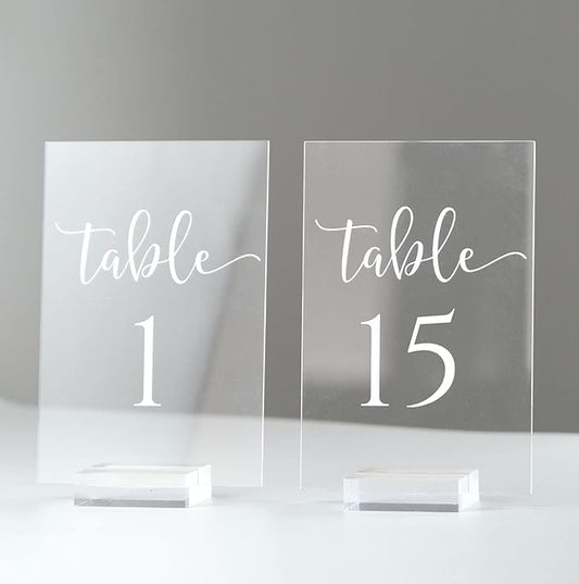 JINMURY Clear Acrylic Table Numbers 1-15 for Wedding Reception- 4x6 Inch Clear Acrylic Wedding Table Numbers with Holders