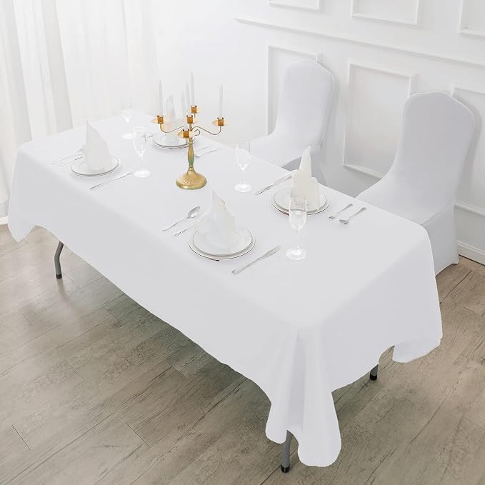 Fokitut 6 Pack Waterproof Rectangle Tablecloth, 90x156 Inch,Stain Resistant and Wrinkle Polyester Table Cloth, Fabric Table Cover for Kitchen Dining, Wedding, Party, Holiday Dinner-White