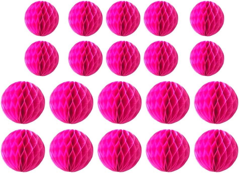 20pcs Honeycomb Flower Balls - Party Decoration Paper Flower Balls Tissue Paper Pom Poms for Birthday Wedding Home Decor (3inch+6inch, Rose Red)