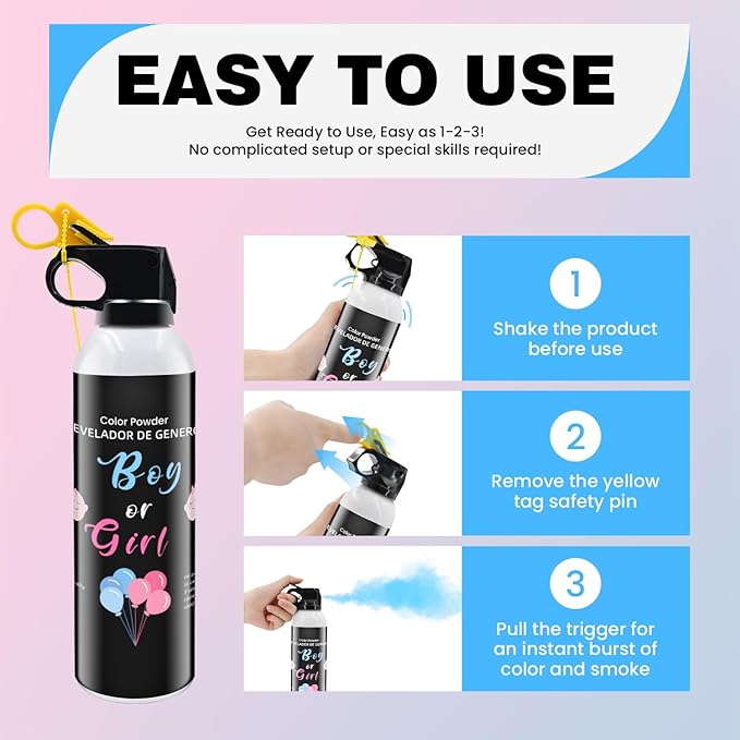 Gender Reveal Fire Extinguisher 2 Pack Boy or Girl Extinguishers for Baby Reveal - Gender Reveal Decorations Smoke with Power for Party - Blue Pink Smoke Color Powder for Reveal Party Ideas Color Run