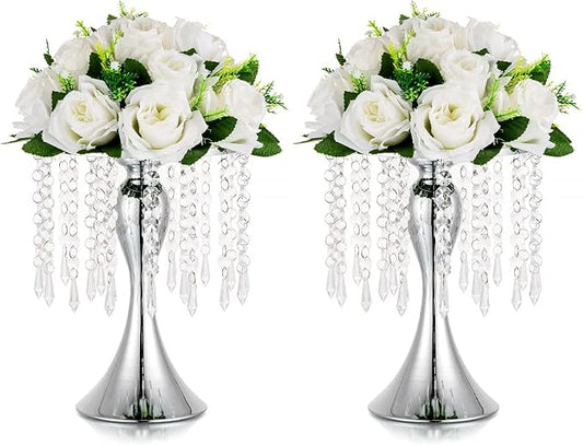 Silver Vase Stand Table: 10.2in Wedding Centerpieces, Set of 2 | High End Crystal Design Vase Stand for Wedding Party Reception Birthday Event Home, Tall Table Center Piece