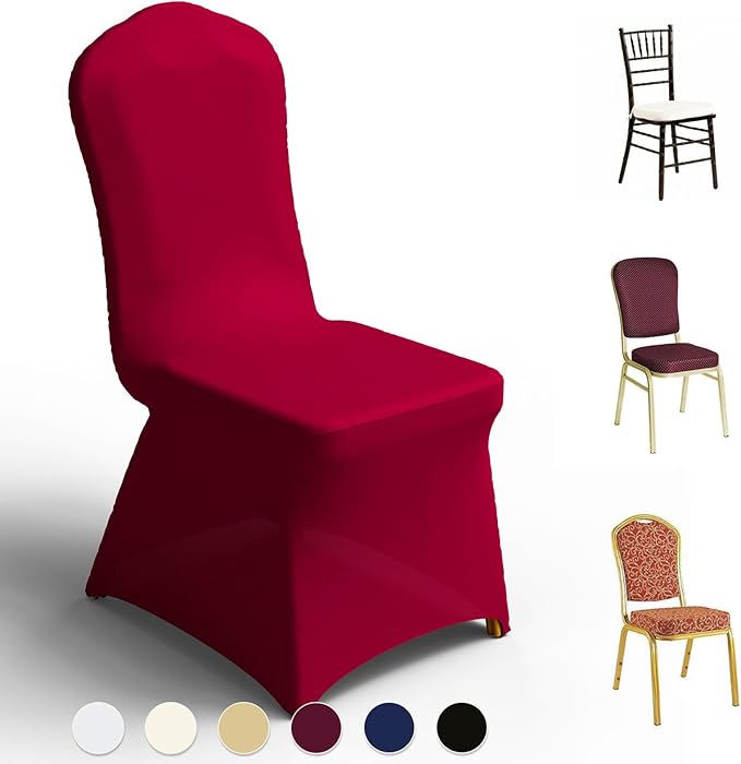 Trlyc 100 Pcs Spandex Chair Covers for Dining Chairs Stretch Polyester Dining Chairs Slipcovers for Wedding Party Decor Banquet Flat-Front Chair Cover (Burgundy)